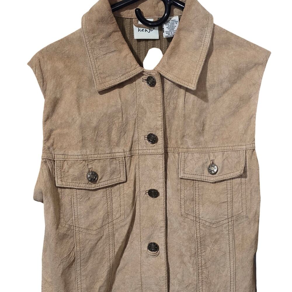 Kenji Leather and Knit Button Up Waisted Jacket Juniors Large NWOT - Picture 2 of 9